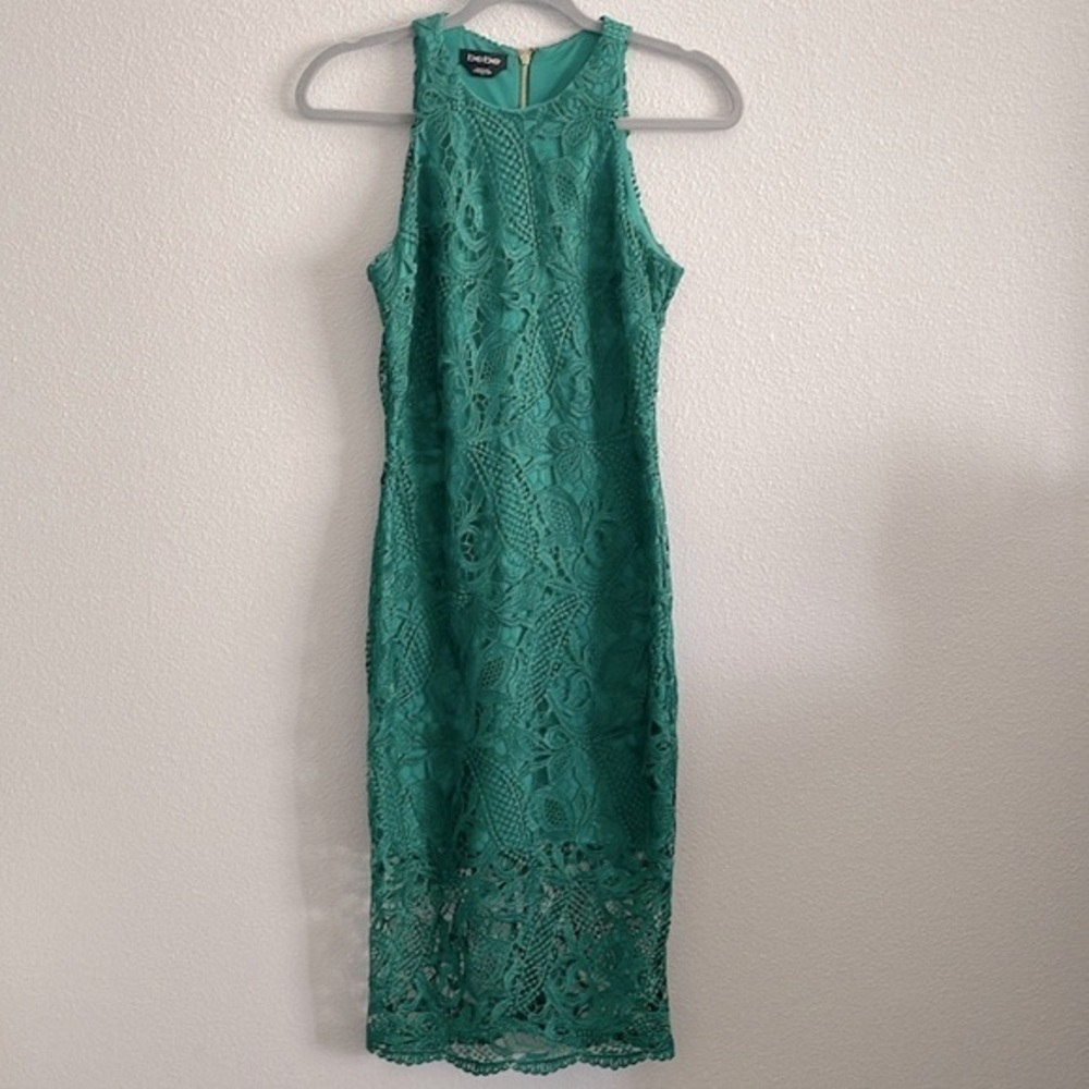 Bebe Ladies Dressy Sleeveless Mid-Calf Lace Dress Green Size 4